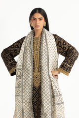 UAE- 3PC Lawn Gold Printed Suit With Embroidered