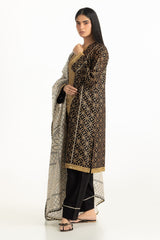 UAE- 3PC Lawn Gold Printed Suit With Embroidered