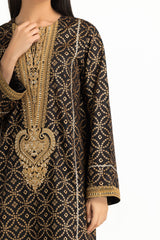 UAE- 3PC Lawn Gold Printed Suit With Embroidered
