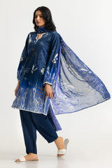UAE- 3PC Lawn Printed Suit With Chiffon Embroidered Dupatta