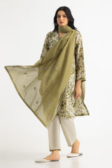 UAE-3PC Lawn Printed Suit With Denting Lawn Embroidered  Dupatta