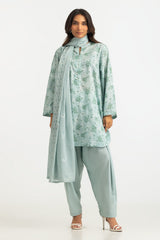 UAE- 3PC Lawn Printed Suit With Embroidered Dupatta
