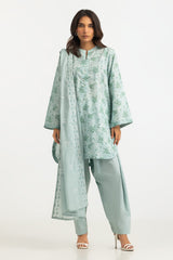UAE- 3PC Lawn Printed Suit With Embroidered Dupatta