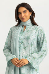 UAE- 3PC Lawn Printed Suit With Embroidered Dupatta