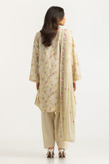 UAE- 3PC Lawn Printed Suit With Embroidered Dupatta