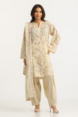 UAE- 3PC Lawn Printed Suit With Embroidered Dupatta