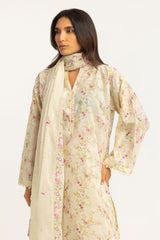 UAE- 3PC Lawn Printed Suit With Embroidered Dupatta