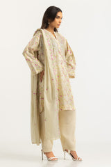 UAE- 3PC Lawn Printed Suit With Embroidered Dupatta