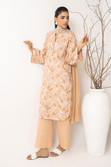 UAE-3PC Lawn Printed Suit With Embroidered Dupatta