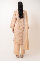 UAE-3PC Lawn Printed Suit With Embroidered Dupatta