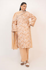 UAE-3PC Lawn Printed Suit With Embroidered Dupatta