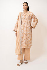 UAE-3PC Lawn Printed Suit With Embroidered Dupatta