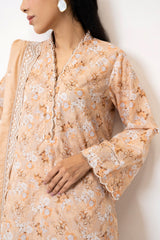 UAE-3PC Lawn Printed Suit With Embroidered Dupatta