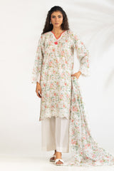 UAE-3PC Lawn Printed Suit With Embroidered IUSTKSD-2042