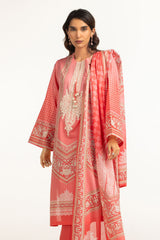 UAE-3PC Lawn Printed Suit With Embroidered IUSTKSD-2104