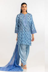 UAE- 3PC Lawn Printed Suit With Embroidered