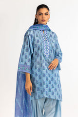 UAE- 3PC Lawn Printed Suit With Embroidered