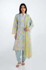 UAE-3PC Lawn Printed Suit With Embroidered IUSTKSD-2255