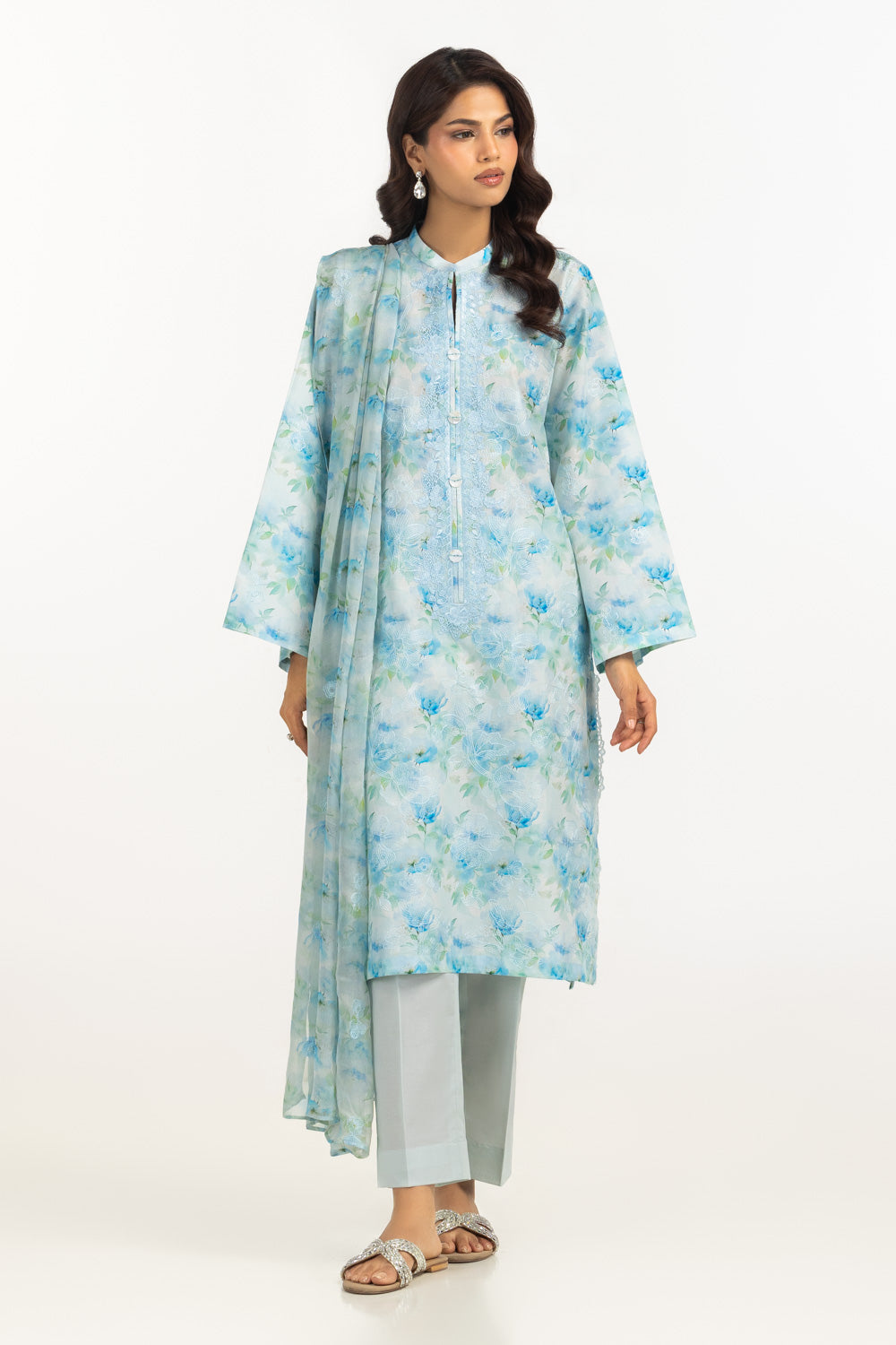 UAE-3PC Lawn Printed Suit With Embroidered IUSTKSD-2299