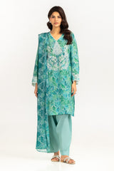 UAE- 3PC Lawn Printed Suit With Embroidered