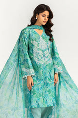 UAE- 3PC Lawn Printed Suit With Embroidered