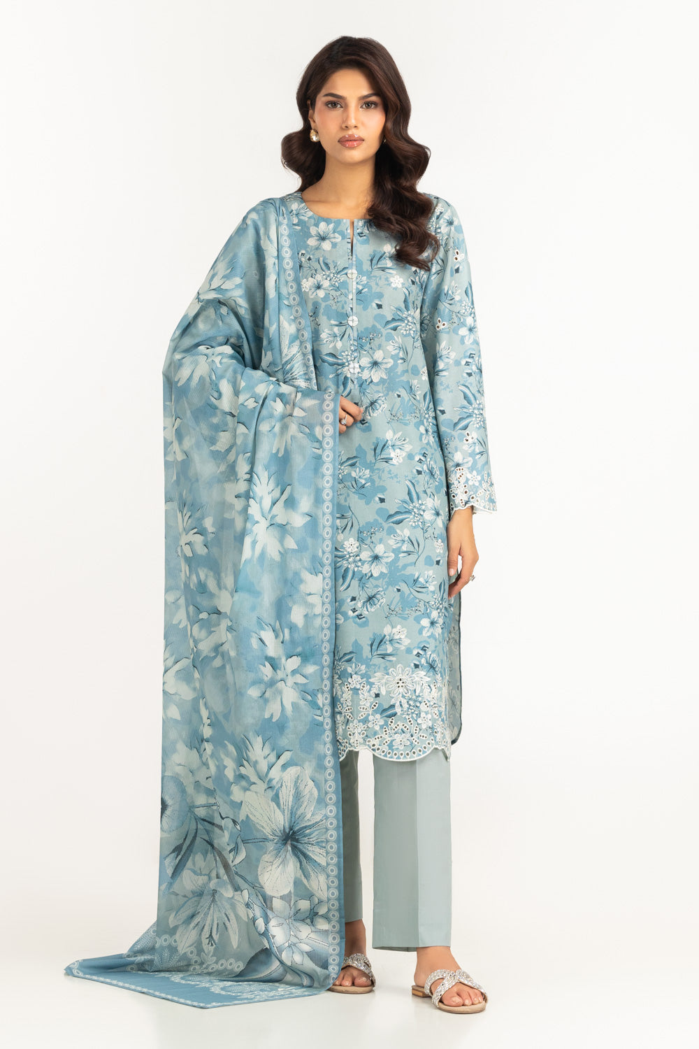 UAE-3PC Lawn Printed Suit With Embroidered IUSTKSD-2309