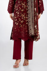 UAE-3PC Lawn Printed Suit With Embroidered