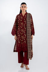 UAE-3PC Lawn Printed Suit With Embroidered