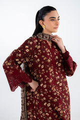 UAE-3PC Lawn Printed Suit With Embroidered