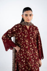UAE-3PC Lawn Printed Suit With Embroidered