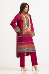 UAE- 3PC Lawn Printed Suit With Embroidered