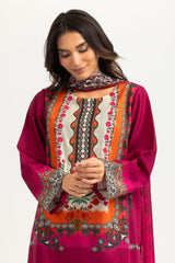 UAE- 3PC Lawn Printed Suit With Embroidered