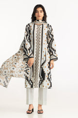 UAE- 3PC Lawn Printed Suit With Embroidered