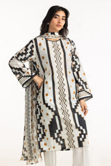 UAE- 3PC Lawn Printed Suit With Embroidered