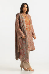 UAE-3PC Lawn Printed Suit With Embroidered