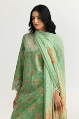 UAE- 3PC Lawn Printed Suit With Embroidered