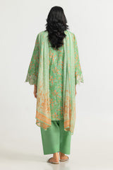 UAE- 3PC Lawn Printed Suit With Embroidered