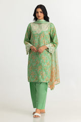 UAE- 3PC Lawn Printed Suit With Embroidered