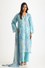 UAE-3PC Lawn Printed Suit With Embroidered