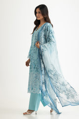 UAE-3PC Lawn Printed Suit With Embroidered