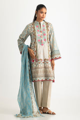 UAE-3PC Lawn Printed Suit With Embroidered