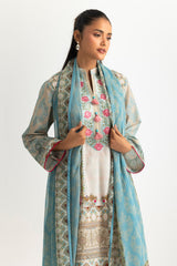 UAE-3PC Lawn Printed Suit With Embroidered