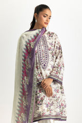 UAE-3PC Lawn Printed Suit With Embroidered