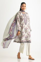 UAE-3PC Lawn Printed Suit With Embroidered