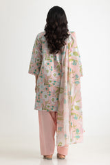UAE-3PC Lawn Printed Suit With Embroidered