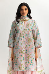 UAE-3PC Lawn Printed Suit With Embroidered