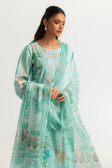 UAE- 3PC Lawn Printed Suit With Embroidered