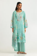 UAE- 3PC Lawn Printed Suit With Embroidered