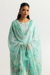 UAE- 3PC Lawn Printed Suit With Embroidered