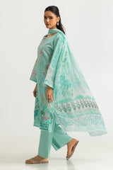UAE- 3PC Lawn Printed Suit With Embroidered